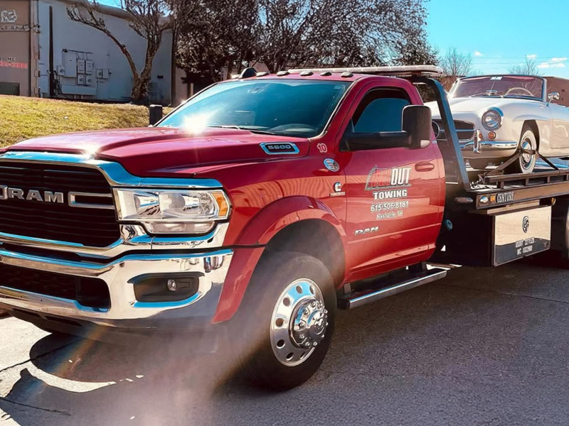All Out Towing Nashville Classic Mercedes Car on Flatbed Tow Truck
