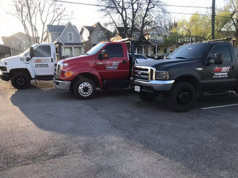All Out Towing's Tow Trucks In Parking Lot Nashville